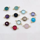 Round Gemstone Connectors, Gold Gemstone Charms, Birthstone Links # 337