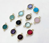 Round Gemstone Connectors, Gold Gemstone Charms, Birthstone Links