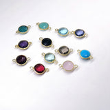 Round Gemstone Connectors, Gold Gemstone Charms, Birthstone Links # 337