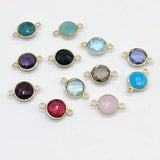 Round Gemstone Connectors, Gold Gemstone Charms, Birthstone Links # 337 - #6 Aquamarine / 2 Pieces