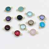 Round Gemstone Connectors, Gold Gemstone Charms, Birthstone Links