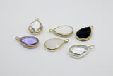 Teardrop Charm Connectors, 2 Pcs Oval Charms Gold Plated White/Black/Purple/Clear Pendants for DIY Earrings/Bracelet/Necklace