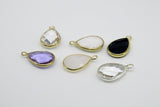 Teardrop Charm Connectors, 2 Pcs Oval Charms Gold Plated White/Black/Purple/Clear Pendants for DIY Earrings/Bracelet/Necklace