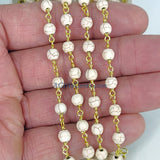 White Turquoise Rosary Chain, 4 mm Cream Beaded Gold Wire Wrapped Chain CH #364, 6 mm Howlite