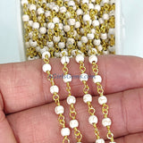 Turquoise Rosary Gold Chain, 6 mm Howlite Rosary Chain CH #364, Cream Ivory Beige Chain