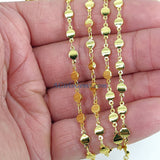 Gold Beaded Rosary Chain, Religious Chain CH #227, 4 mm Flat Oval Metal Chain