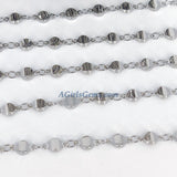 Silver Beaded Chain, Jewelry 4 mm Oblong Oval Metal Beaded Flat Moroccan Style Beads CH #228, Soldered Links Gold/Silver Plated