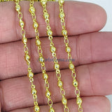 Matte Gold Beaded Rosary Chain, Silver Metal Beaded Bezel Chains CH #229, Rosary Unfinished Soldered Silver Chain