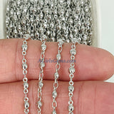 Matte Gold Beaded Rosary Chain, Silver Metal Beaded Bezel Chains CH #229, Rosary Unfinished Soldered Silver Chain