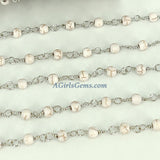 Turquoise Silver Chain, 4 mm White Cream Wire Wrapped CH #362, Rondelle Howlite Chains