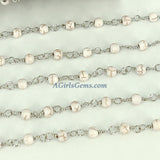 Turquoise Rosary Silver Chain, 4 mm White Cream Wire Wrapped CH #362, Rondelle Howlite Chains