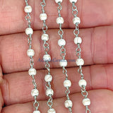 Turquoise Rosary Silver Chain, 4 mm White Cream Wire Wrapped CH #362, Rondelle Howlite Chains