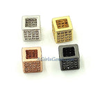 CZ Square Cube Beads, Gold Cubic Zirconia Big Hole Focal Beads, Silver 8 mm Square