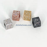 CZ Square Cube Beads, Gold Cubic Zirconia Big Hole Focal Beads # 498, Silver 8 mm Square