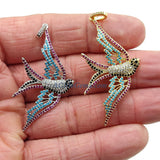 Flying Bird Pendants, Cubic Zirconia Rainbow Colors 18 K Gold/Silver Connector Beads, Blue Turquoise