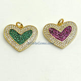 CZ Micro Pave Blue Heart Charms, Gold Emerald Green Hearts Pendants, AG 442