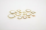 Teardrop Charm Connectors, 2 Pcs Gold Links in Rectangles, Diamond