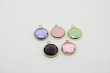 Gold Round Charm Beads, 2 Pcs Charms in Green Rose Pink, Crystal Pink