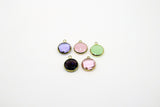 Gold Round Charm Beads, 2 Pcs Charms in Green Rose Pink, Crystal Pink