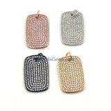 Pave Rectangle Pendants, CZ Micro Pave CZ Charms #612, Oblong Dog Tags