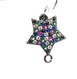 Small Star Disc Connectors, CZ Micro Pave Gold Silver Rainbow Links, 2 Loops Starburst CZ Pride Lgbt Earrings