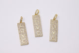 CZ Micro Pave Love Words Charms, Gold Rectangle Oblong Rectangle Pendants #558, Inspirational Dog Tags Long Stick Bar for Necklace Earrings