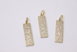 CZ Micro Pave Love Words Charms, Gold Rectangle Oblong Rectangle Pendants #558, Inspirational Dog Tags Long Stick Bar for Necklace Earrings