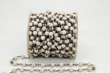 White Turquoise Black Chain, 4 mm White Cream Gold Wire Wrapped CH #361, Gold Wire Wrapped