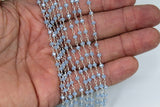 Baby Blue Chalcedony AB Rosary Gold Chain, Black or Silver Wire Wrapped Chains CH #325, 4 mm Beaded Unfinished