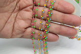 Enamel Satellite Chain, Gold Dainty Tiny Beaded By the Yard Unfinished Chains, 18 Neon LGBT Colors