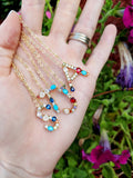 Rainbow Initial Necklace, Gold Filled Dainty Alphabet Necklace, Multi Colored CZ Crystals Turquoise Blue for Teens