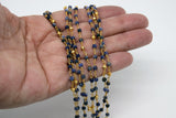 22k Gold Plated Sapphire Rosary Chain, Pyrite 4 mm Chains for Jewelry Making, Wire Wrapped Blue Beads Unfinished Chains