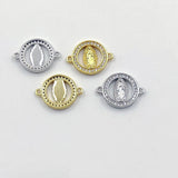 CZ Micro Gold Jesus Blessed Mother Mary Connectors, Silver Blue Turquoise #493, Round Disc Bracelet Jewelry