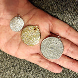 Large Round Disc Pendant, AG 159, CZ Micro Pave 28 mm Gold or Black Rhodium