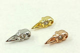 CZ Micro Pave Crow Raven Skull Head Bead, Bird Shaped Head with 5 mm CZ Eyes Charms 18 k Rose, Gold