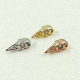CZ Micro Pave Crow Raven Skull Head Bead, Bird Shaped Head with 5 mm CZ Eyes Charms 18 k Rose, Gold