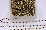 22 k Gold Natural Black Spinel Chain, 4 mm Gold Pyrite Beaded Wire Wrapped CH# 447, Unfinished Chains by the Foot