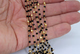 22 k Gold Natural Black Spinel Chain, 4 mm Gold Pyrite Beaded Wire Wrapped CH# 447, Unfinished Chains by the Foot