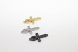 CZ Micro Pave Cross Connector, Gold or Silver Black Egyptian Ankh Crux #890, Ansata Coptic Cross for Bracelet or Necklace