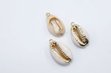 Cowrie Seashell Charm, Gold Edged Nautical Seashells Connectors #901, Beach Ocean Shell Charms Bracelet