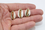 Cowrie Seashell Charm, Gold Edged Nautical Seashells Connectors #901, Beach Ocean Shell Charms Bracelet