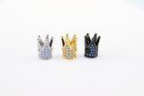 CZ Micro Pave Crown Shaped Beads, Aquamarine King Crown Spacer for Beaded Bracelets Necklaces, Gold