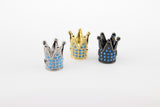 CZ Micro Pave Crown Shaped Beads, Sapphire Blue King Crown Spacer, Black Beaded King Crowns