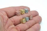 CZ Square Cube Beads, Cubic Zirconia Small Hole Spacer Beads, Rose