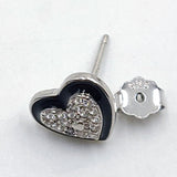 CZ Pave Silver Enamel Heart Earrings, 925 Sterling 10 mm Studs #3137, Aqua