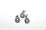 CZ Micro Pave Teardrop Charm, White Opal Black, Gold Pendants