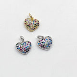 Heart Rainbow Charms, CZ Micro Pave Silver Gold Rainbow Tiny Heart for Earrings, Necklace