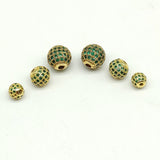 CZ Pave Emerald Green Round Balls, Gold Plated Crystal Disco Beads #469, 6 mm 8 mm 10 mm