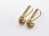 CZ Micro Pave Safety Pin Earrings Gold Rainbow Hook, Huggie Hoops Stud Earrings Wire Hooks, LGBT Pride Links