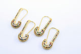 CZ Micro Pave Safety Pin Earrings Gold Rainbow Hook, Huggie Hoops Stud Earrings Wire Hooks, LGBT Pride Links